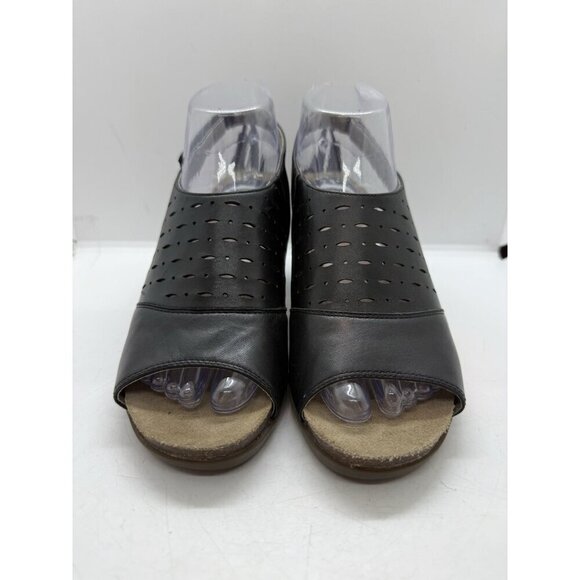 Abeo Berrie Black Leather Sandals Women's Sz 7M Open Toe Slingback Block Heel - Picture 2 of 9